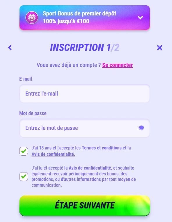 Funbet Casino Registration step 1